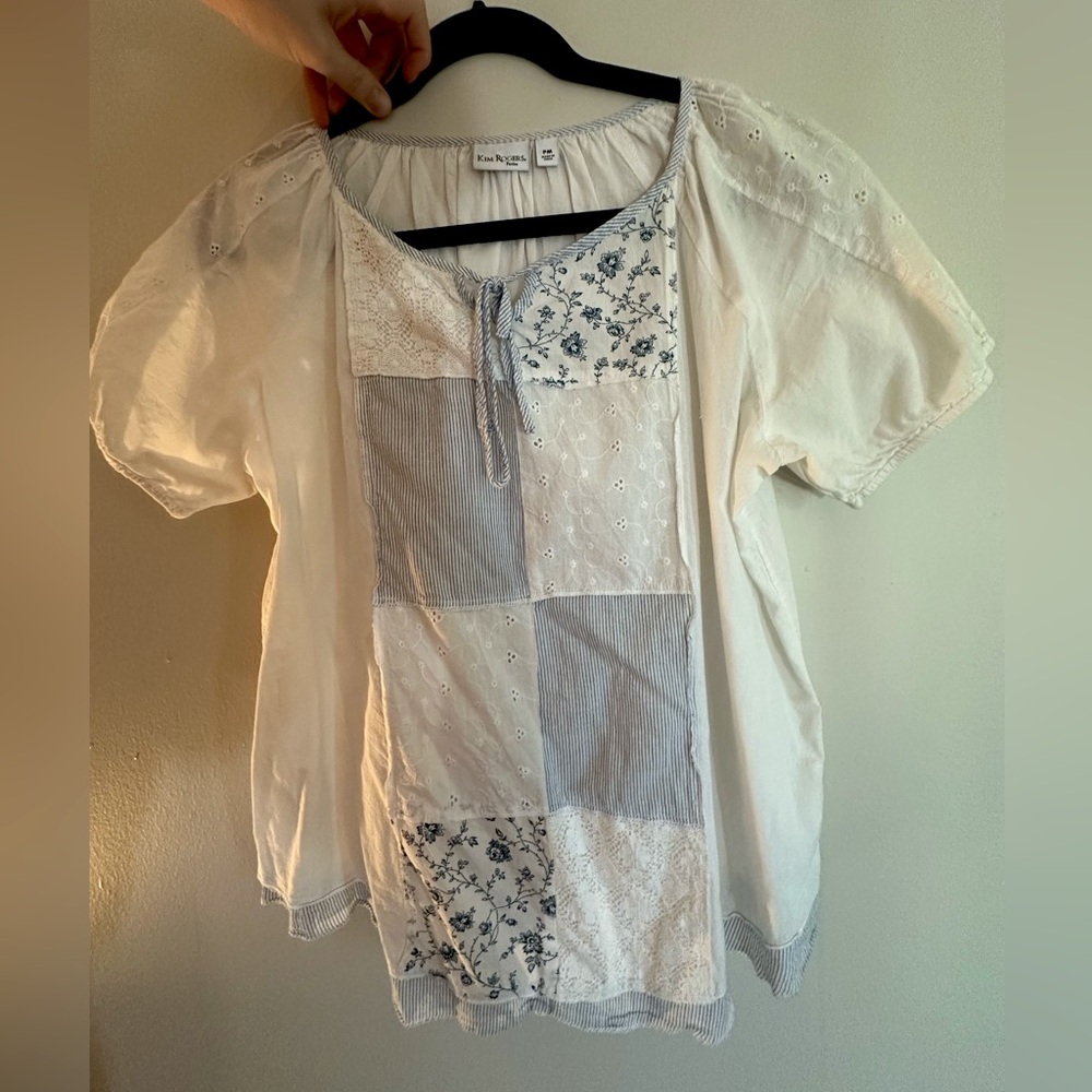 Kim Rogers | White Cotton Patchwork Blouse